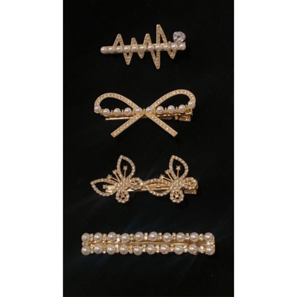 Hair Clips Set of 4 Pearls & Rhinestones Party Holidays